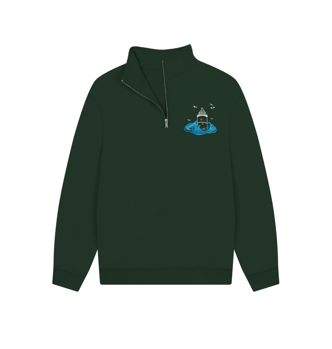 Evergreen Quarter Zip Sweater - St Agnes Lighthouse