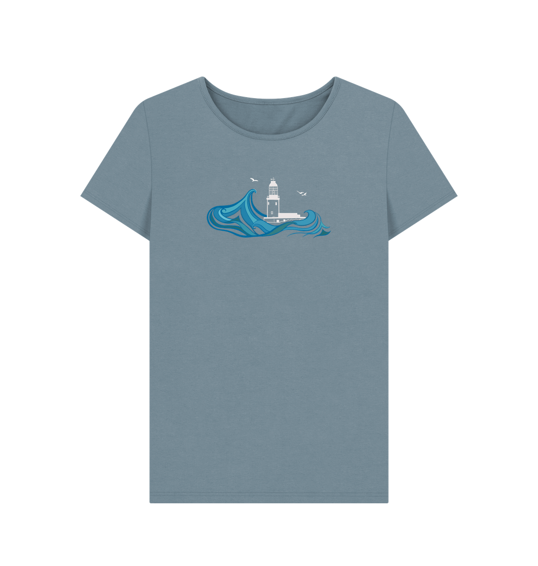 Stone Blue Round Island Women\u2019s Tee (with back print)