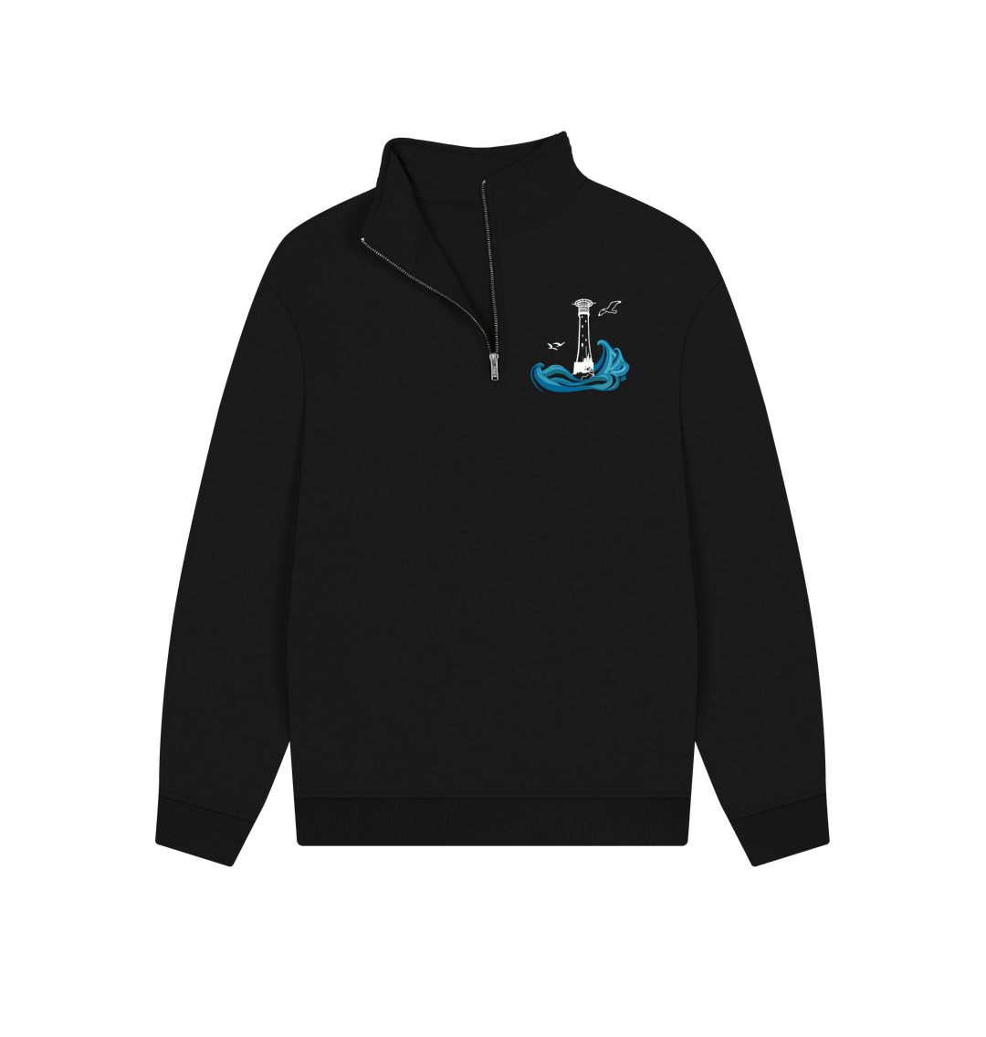 Black Quarter Zip Sweater - Bishop Rock Lighthouse