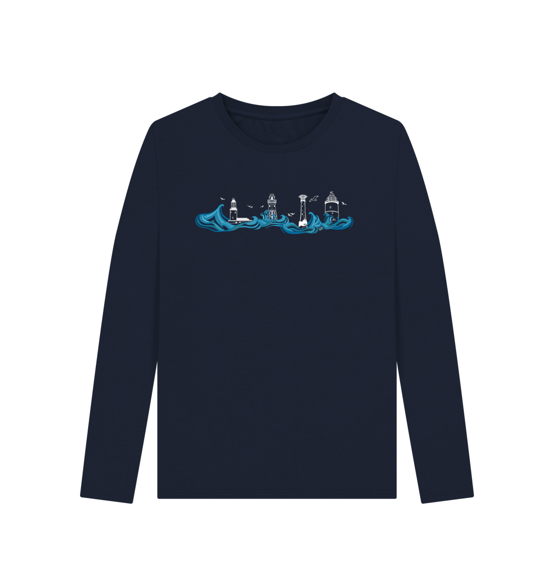 Navy Blue Lighthouses Women\u2019s Long Sleeved Tee (without text)