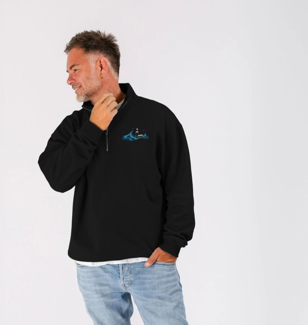 Quarter Zip Unisex Sweater - Round Island Lighthouse