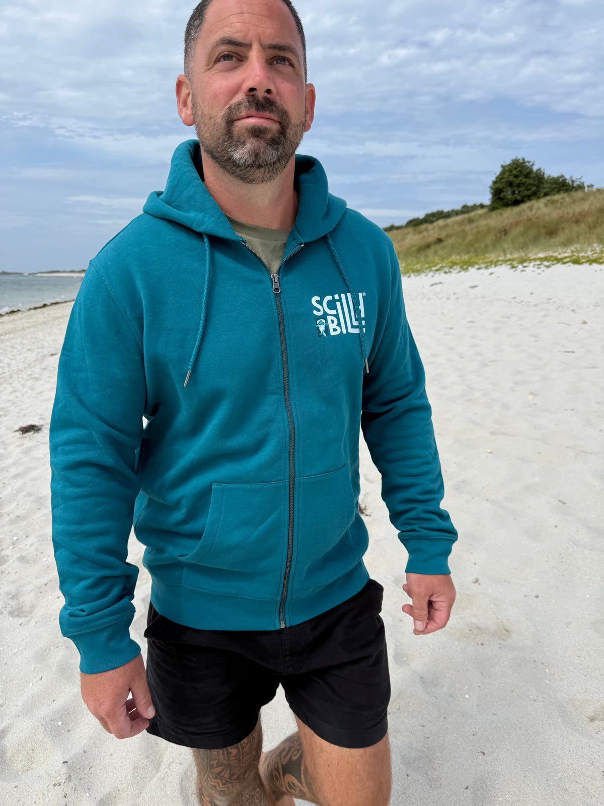 Full Zip 'St Martins' Organic Hoodie - Peacock Green