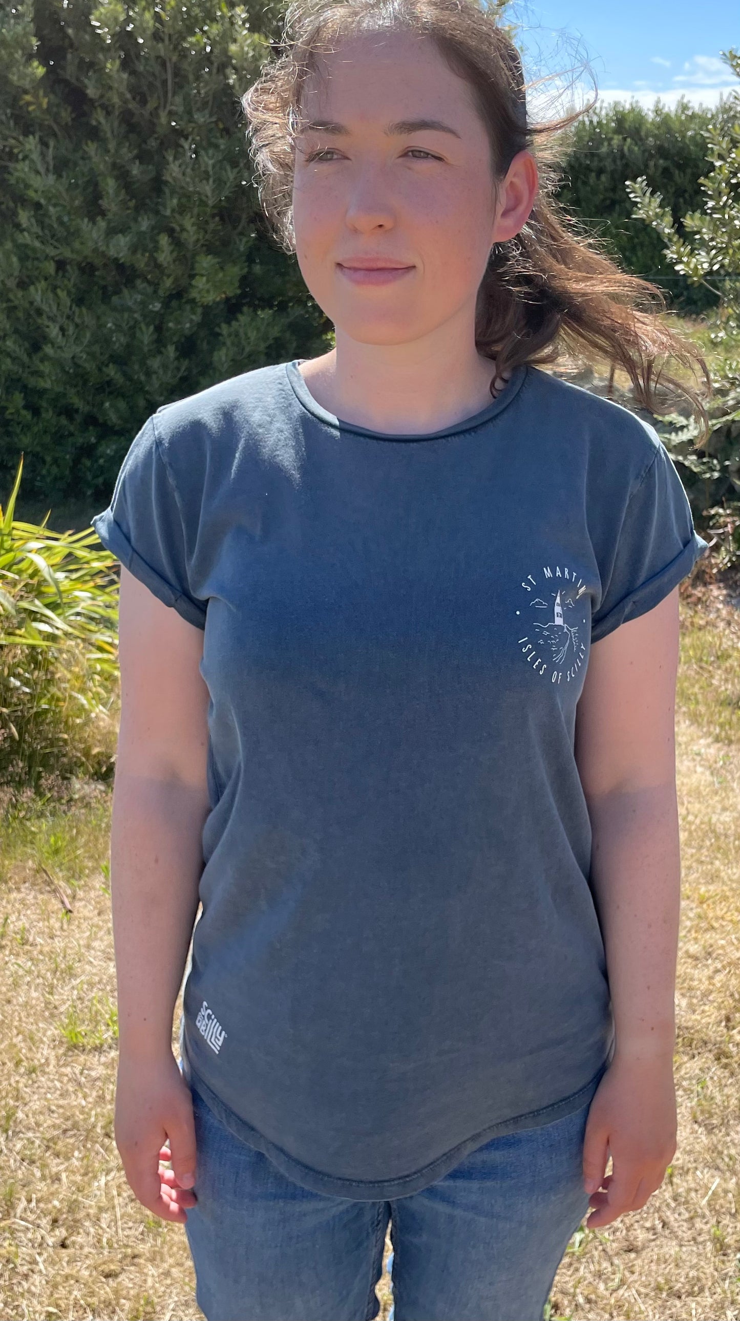 Ladies 'St Martins' Organic Tee - Stone Wash Denim