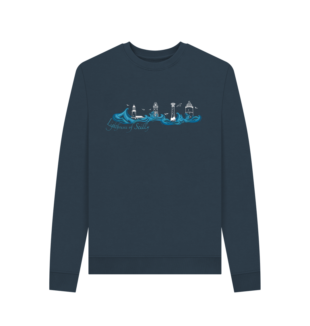 Navy Blue 'Lighthouses of Scilly' Women\u2019s Crew Neck Sweater
