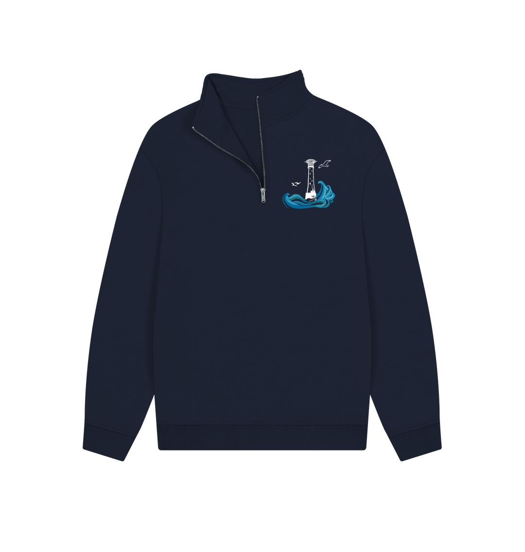 Navy Quarter Zip Sweater - Bishop Rock Lighthouse