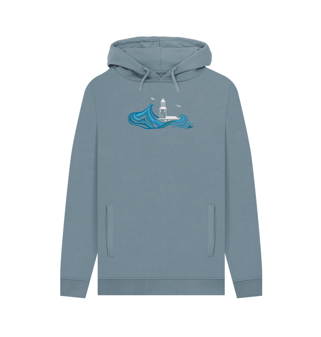 Stone Blue Round Island Men's Hoodie (plain back)