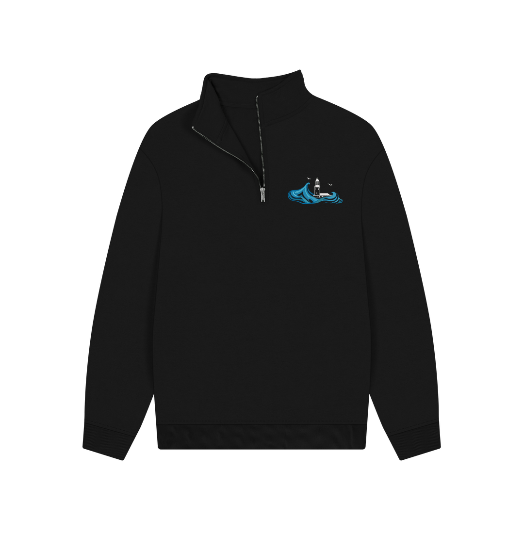 Black Quarter Zip Sweater - Round Island Lighthouse