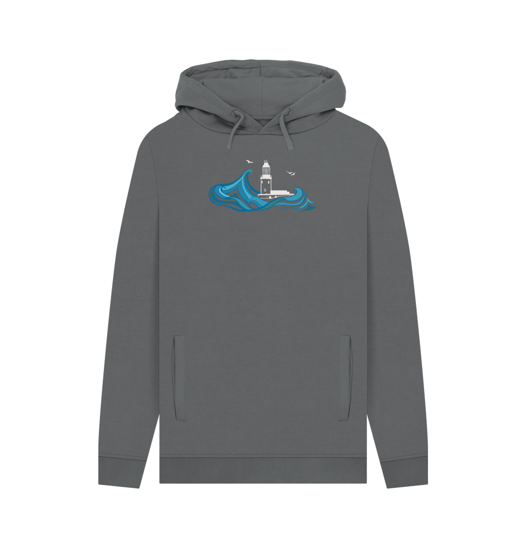 Slate Grey Round Island Men's Hoodie (plain back)