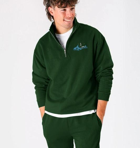 Quarter Zip Unisex Sweater - Round Island Lighthouse
