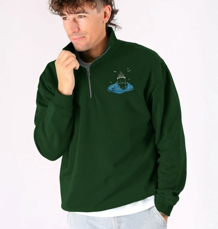 Quarter Zip Unisex Sweater - St Agnes Lighthouse