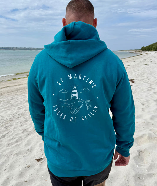 Full Zip 'St Martins' Organic Hoodie - Peacock Green