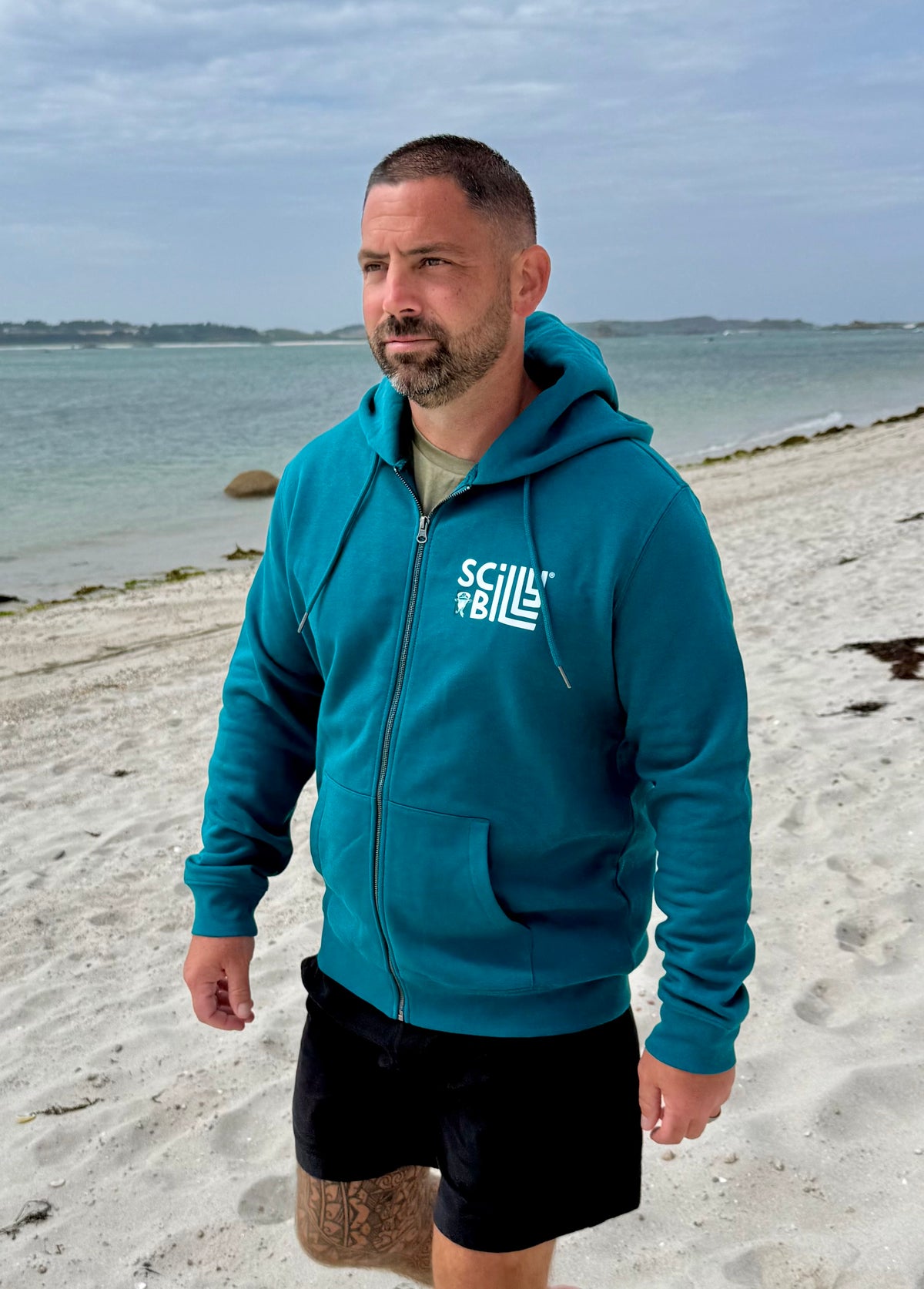 Full Zip 'St Martins' Organic Hoodie - Peacock Green