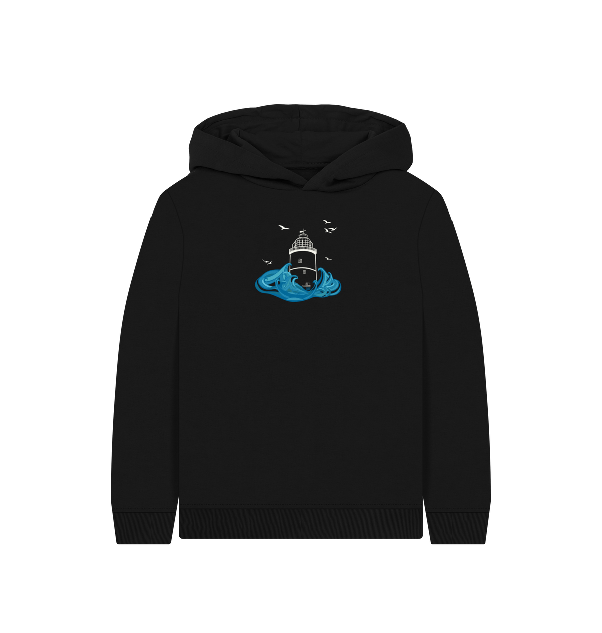 Black Printed Kids Hoodie Front