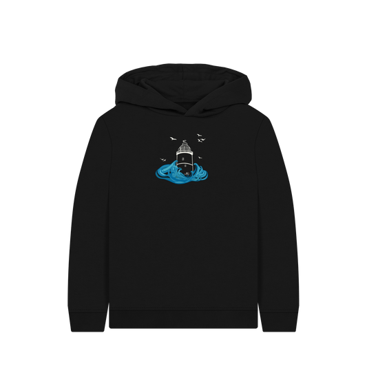 Black Printed Kids Hoodie Front