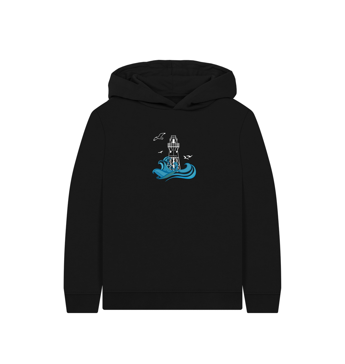 Black Printed Kids Hoodie Front