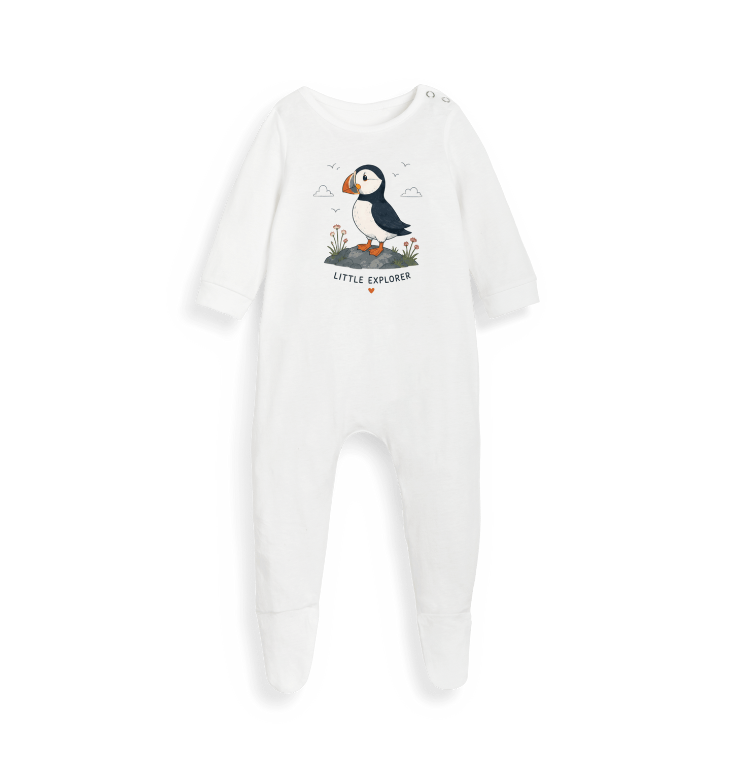 White Printed baby grow Front
