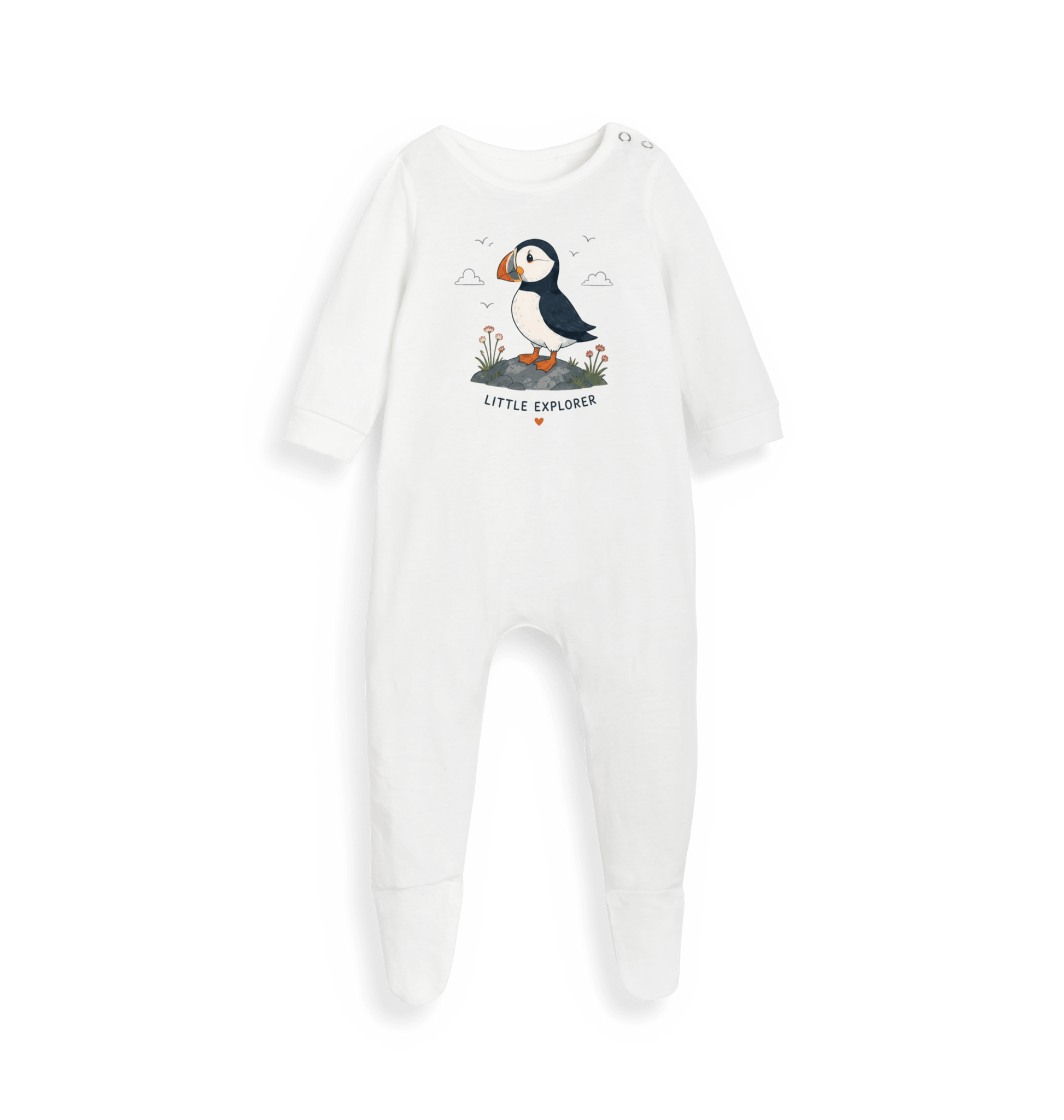 White Printed baby grow Front