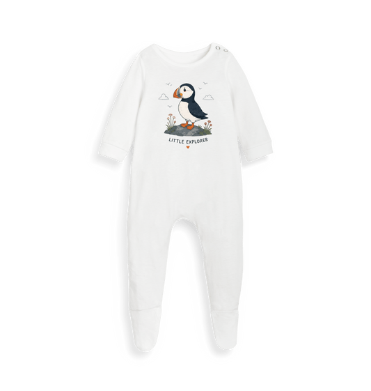 White Printed baby grow Front