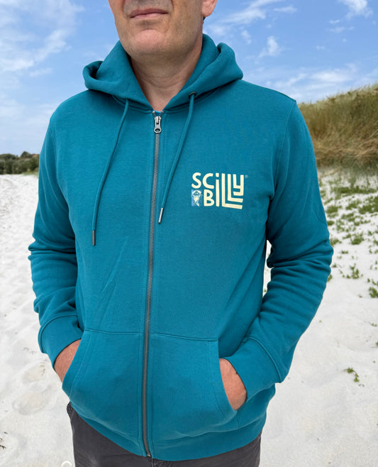 Full Zip Scilly Billy Logo Organic Hoodie - Peacock Green