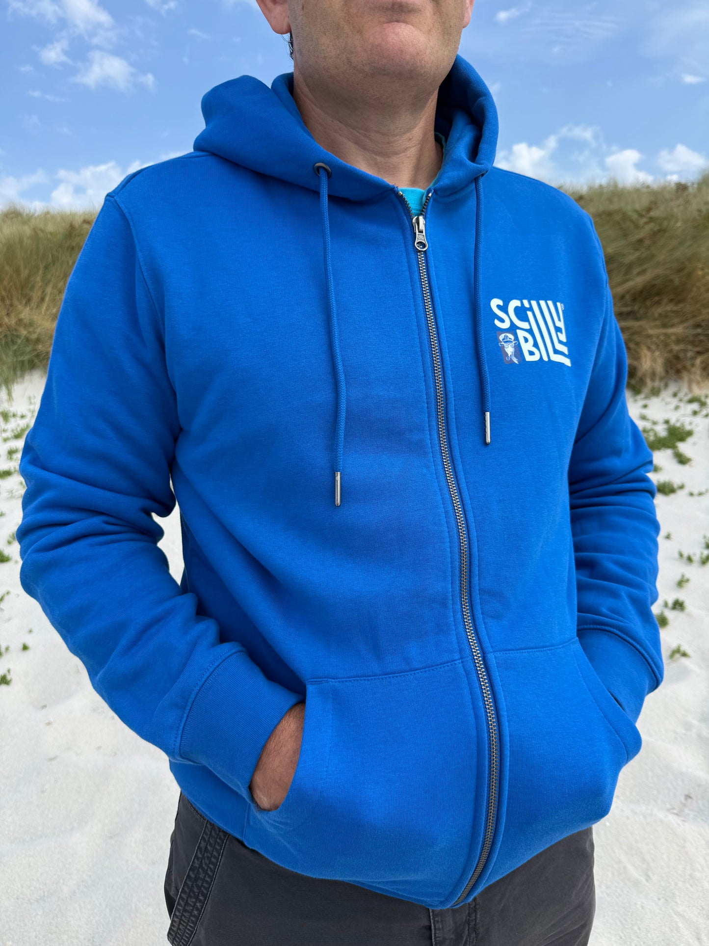 Full Zip Scilly Billy Logo Organic Hoodie - Sea Blue