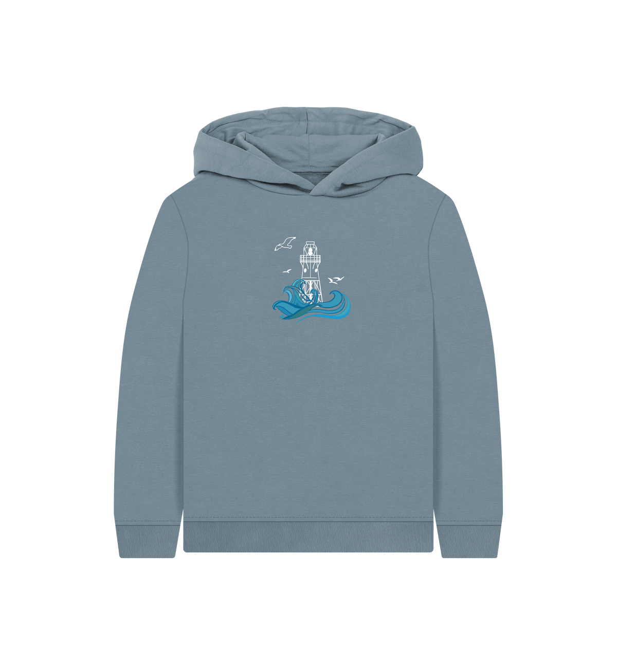 Stone Blue Printed Kids Hoodie Front