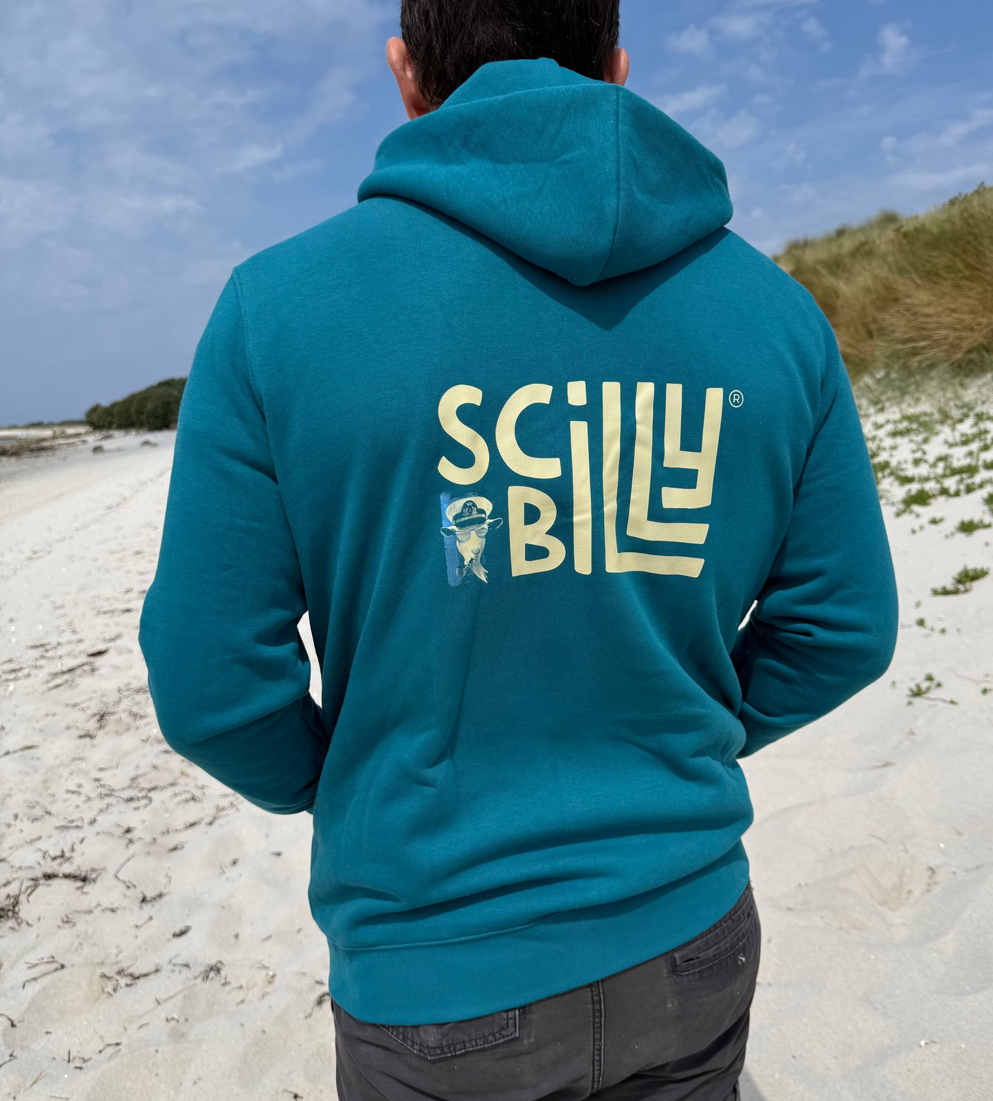 Full Zip Scilly Billy Logo Organic Hoodie - Peacock Green