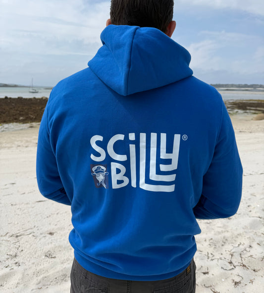 Full Zip Scilly Billy Logo Organic Hoodie - Sea Blue