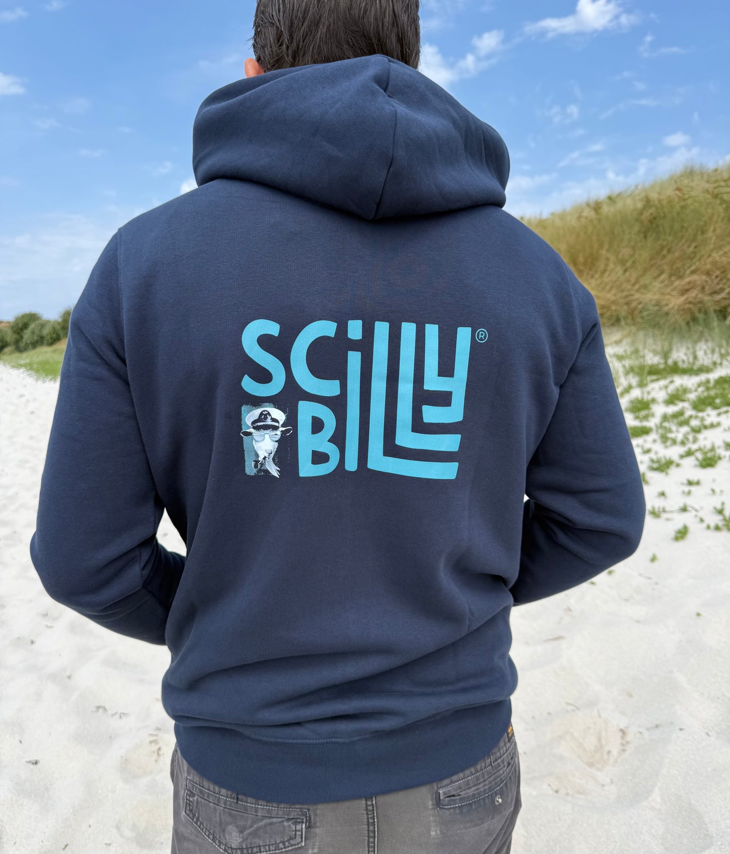 Full Zip Scilly Billy Logo Organic Hoodie - Navy