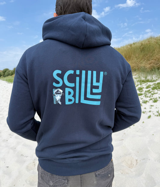 Full Zip Scilly Billy Logo Organic Hoodie - Navy