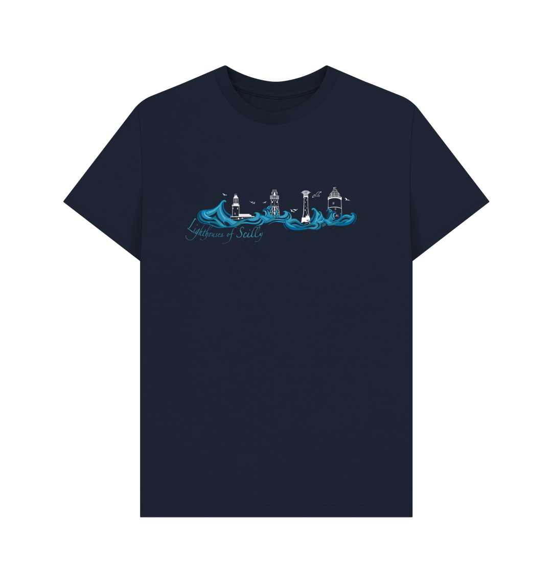 Navy Blue 'Lighthouses of Scilly' Men's\/Unisex Tee