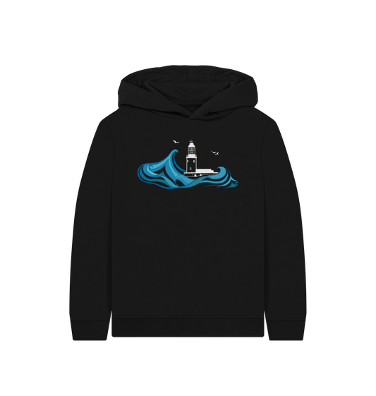 Black Printed Kids Hoodie Front