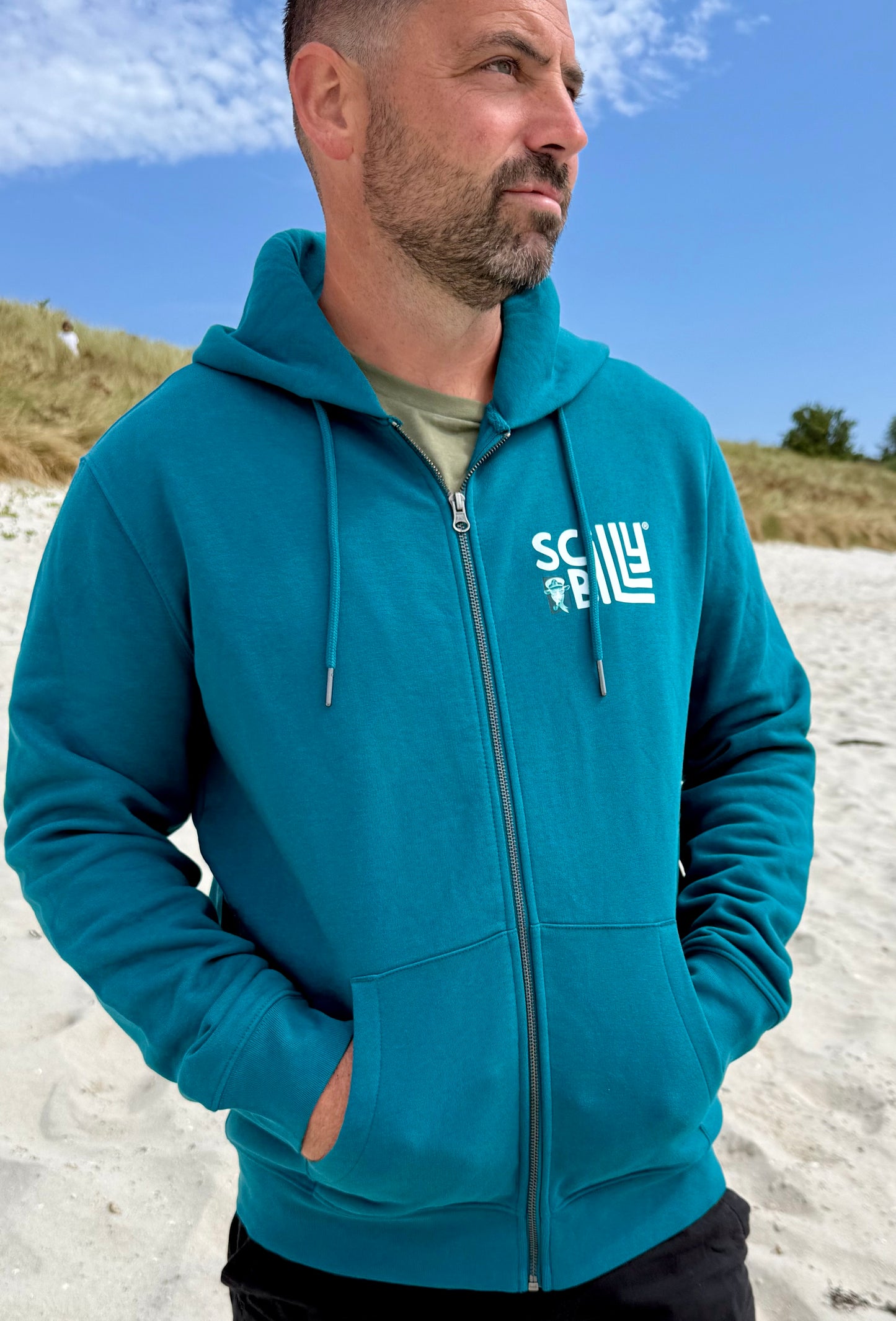 Full Zip 'St Martins' Organic Hoodie - Peacock Green