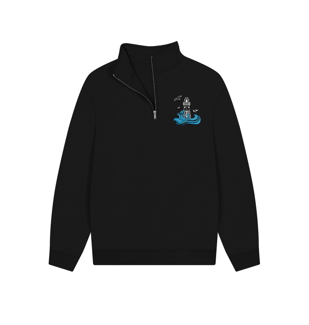 Black Quarter Zip Sweater - Peninnis Head Lighthouse