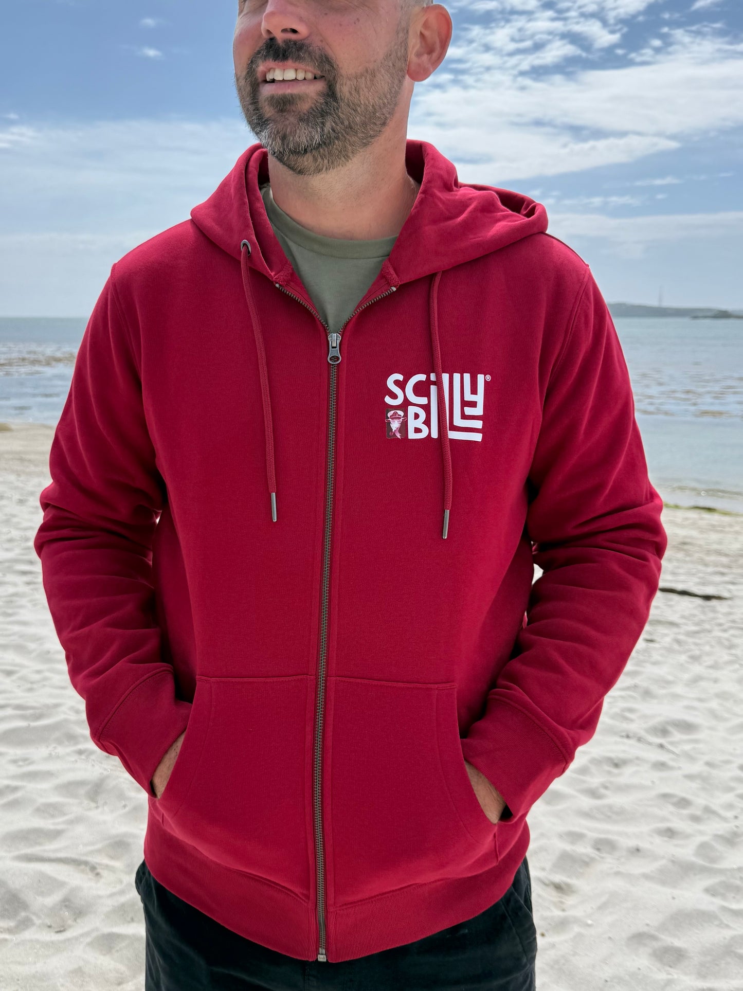 Full Zip 'St Martins' Organic Hoodie - Red