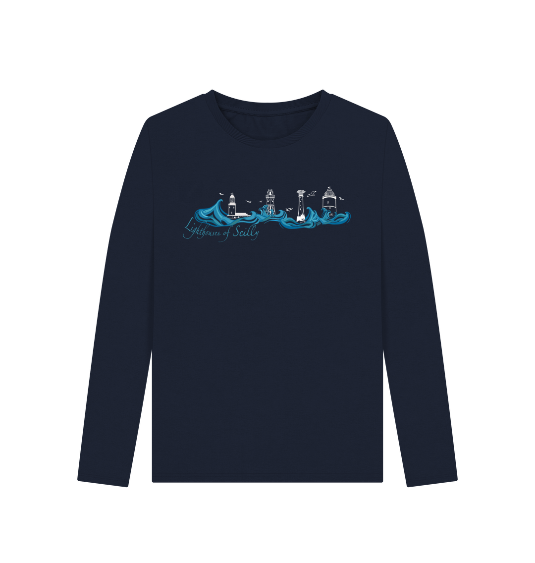 Navy Blue 'Lighthouses of Scilly' Women\u2019s Long Sleeved Tee