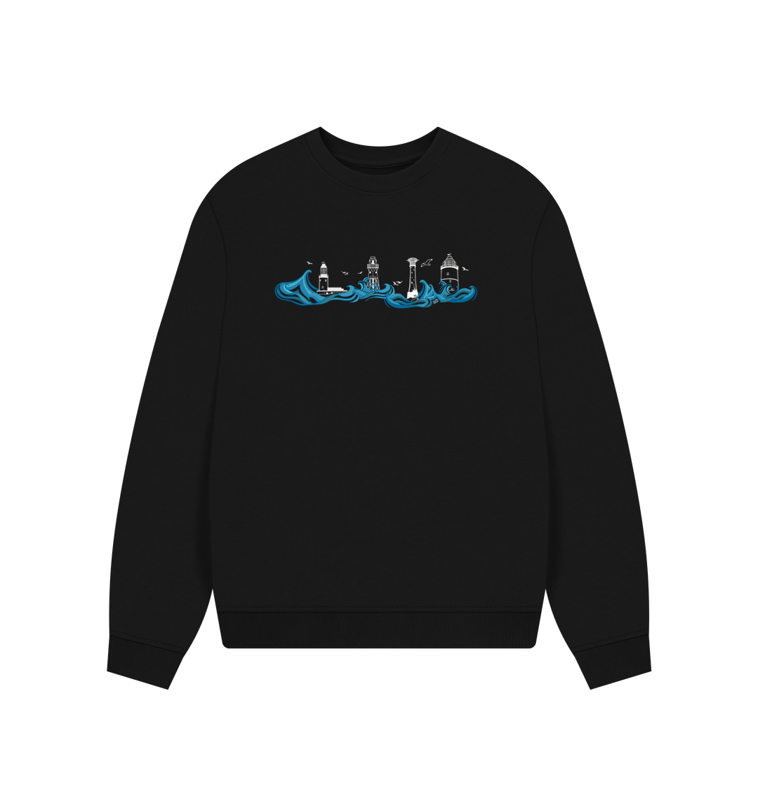 Black Lighthouses Women's Oversized Sweater