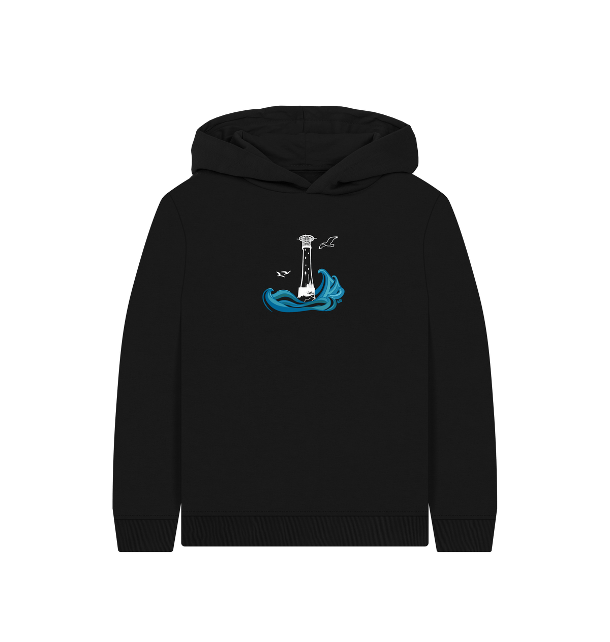Black Printed Kids Hoodie Front