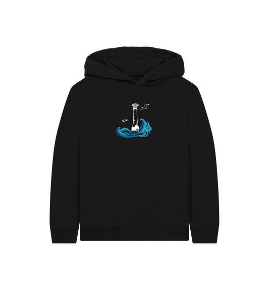 Black Printed Kids Hoodie Front