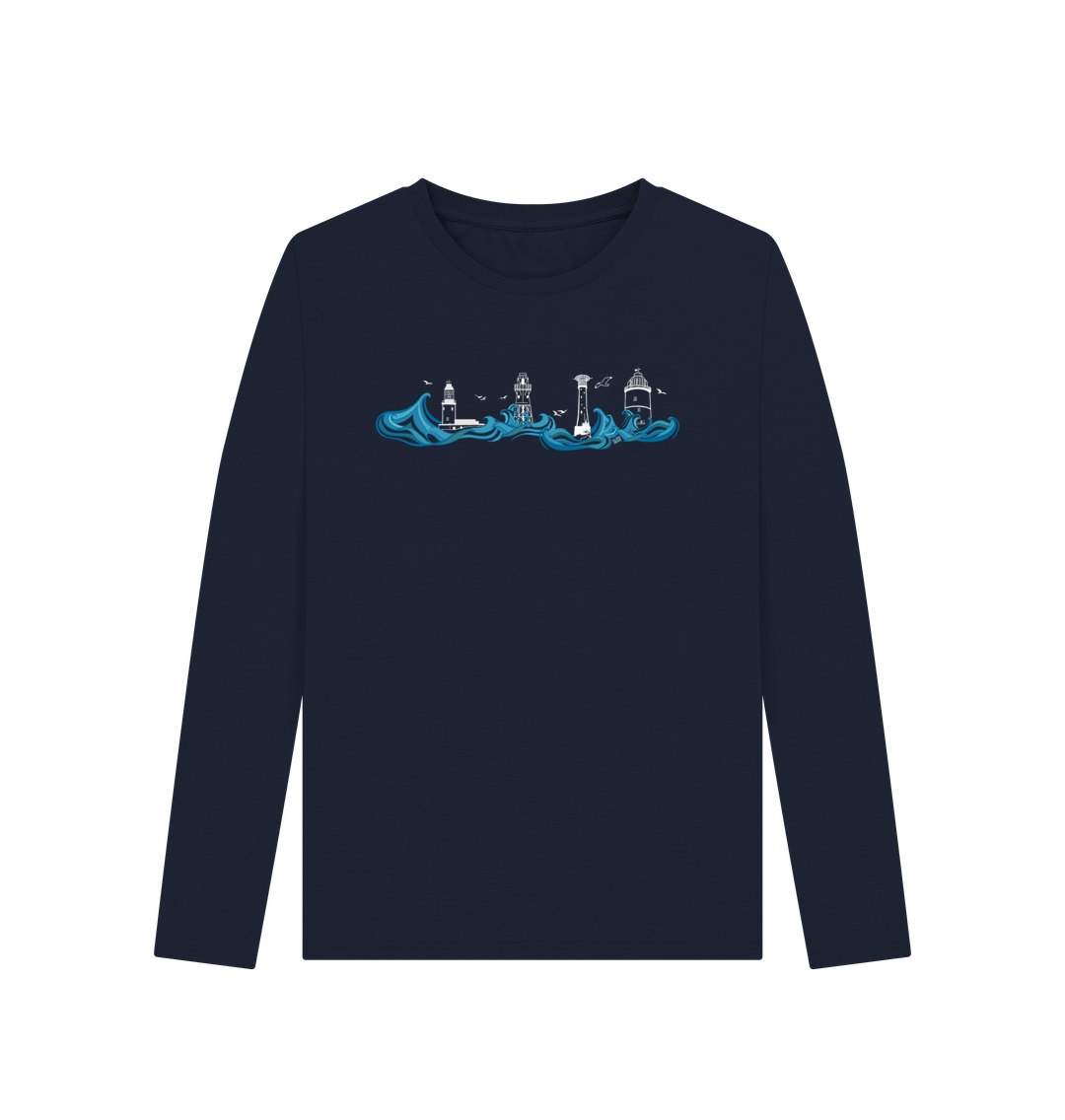 Navy Blue Lighthouses Women\u2019s  Long Sleeved Tee (without text)