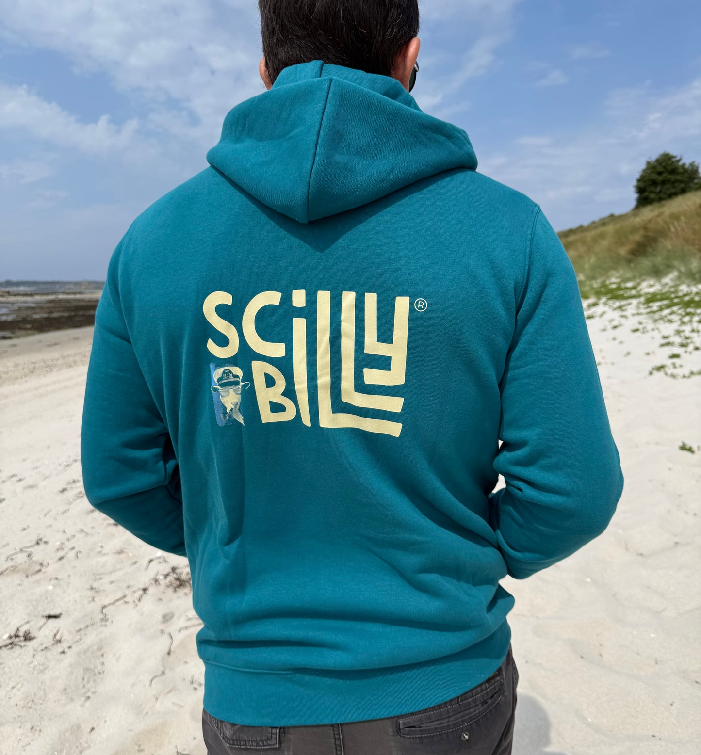 Full Zip Scilly Billy Logo Organic Hoodie - Peacock Green