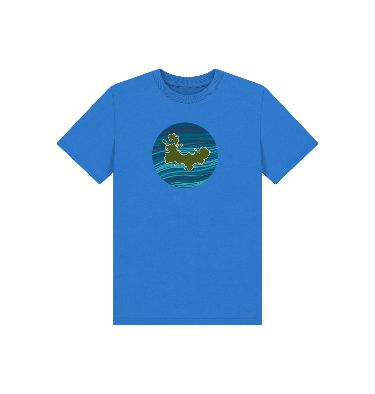 Bright Blue Printed Kids T-Shirt Front