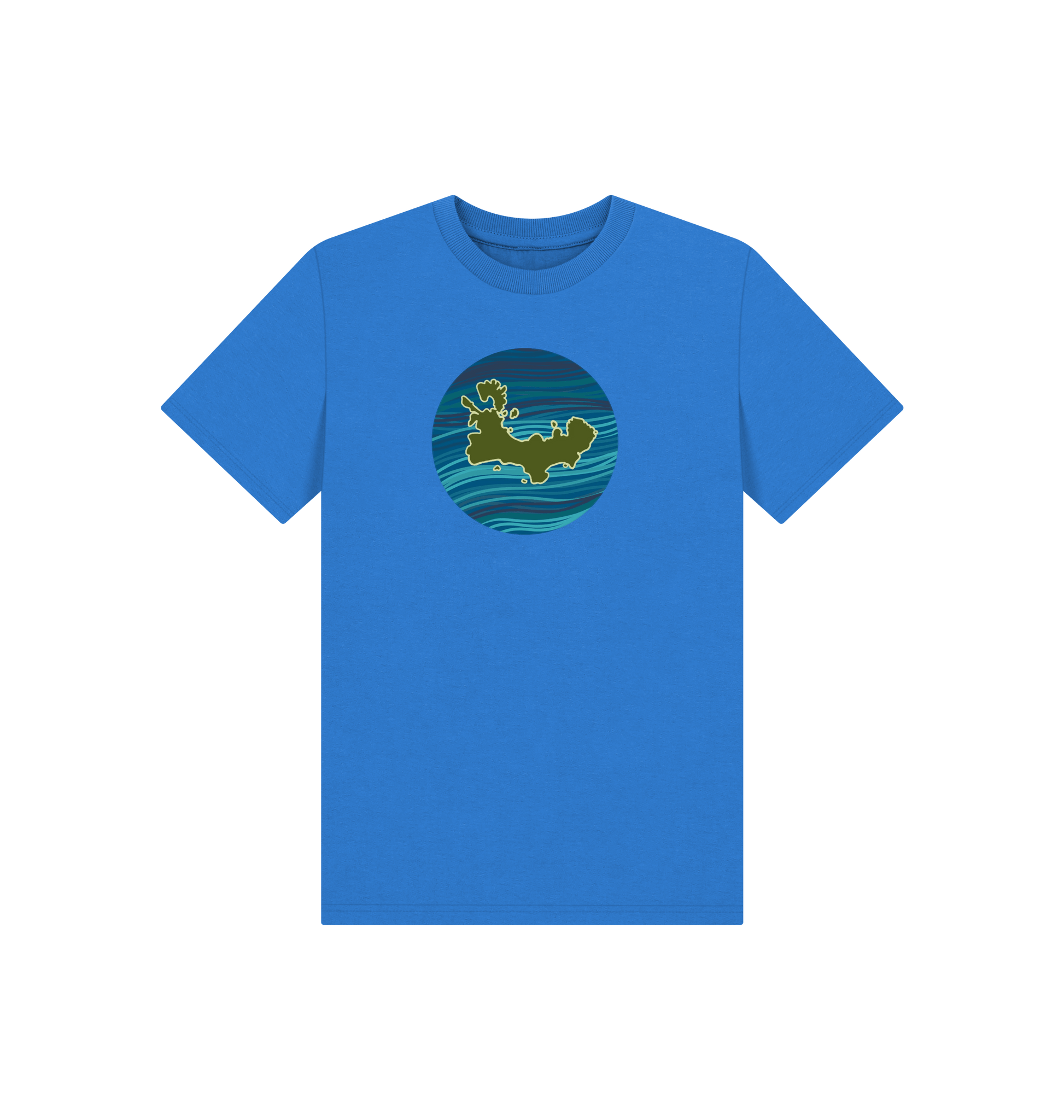 Bright Blue Printed Kids T-Shirt Front