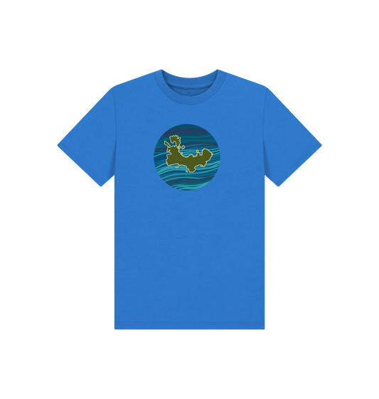 Bright Blue Printed Kids T-Shirt Front