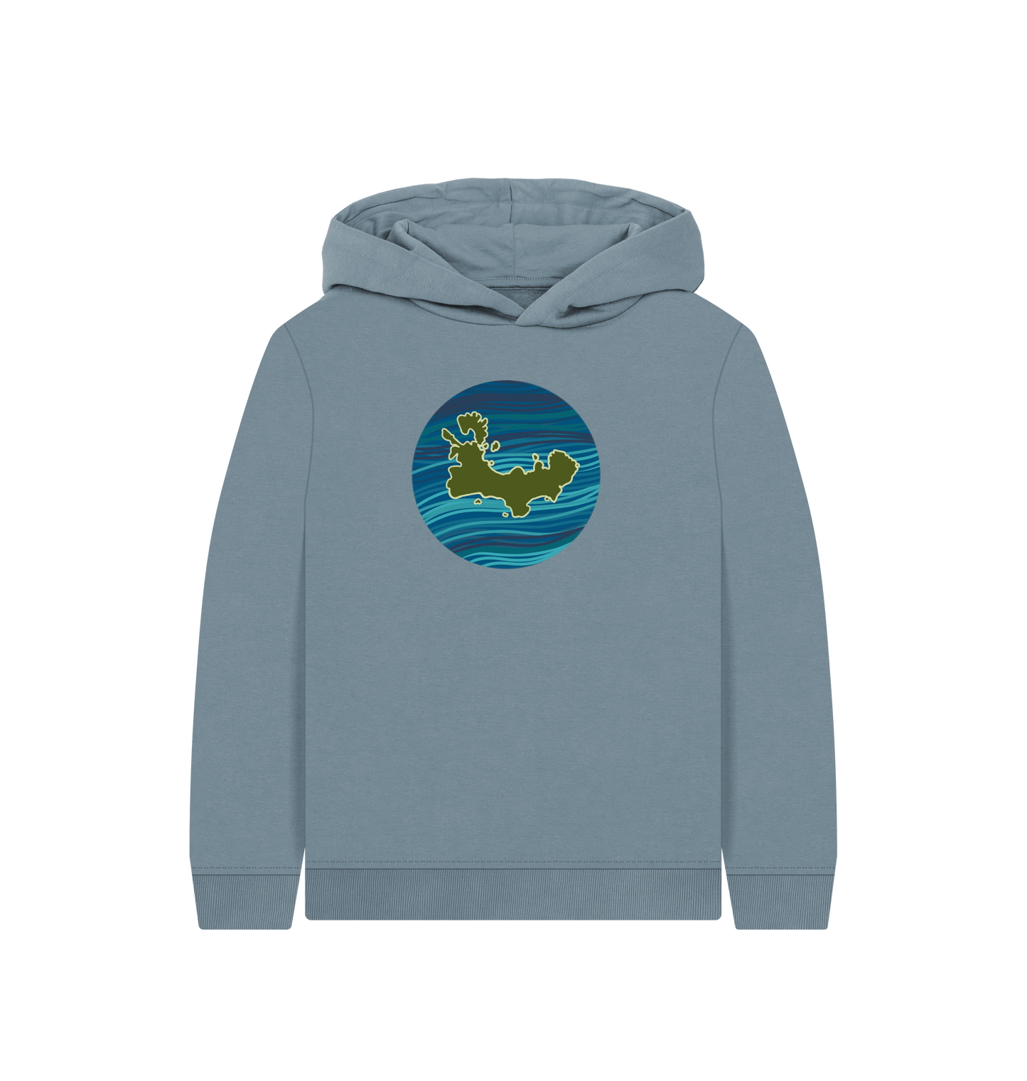 Stone Blue Printed Kids Hoodie Front