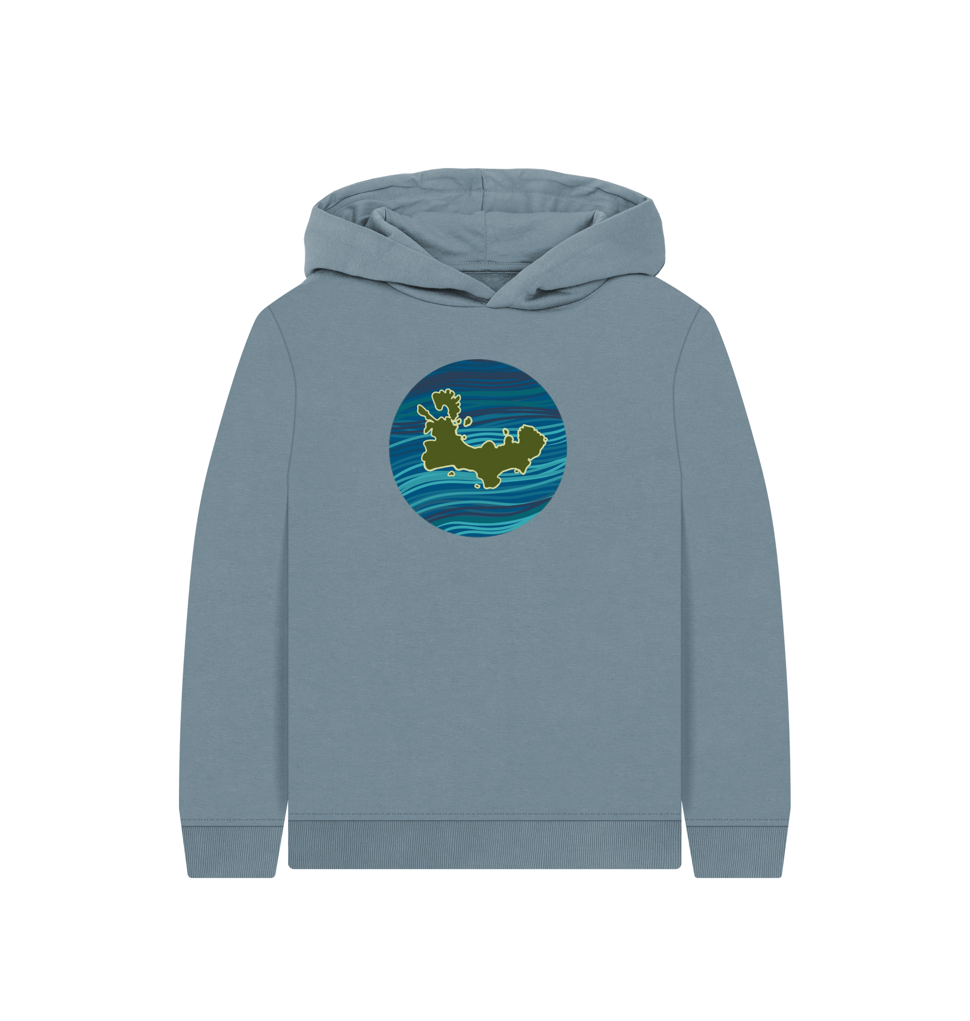 Stone Blue Printed Kids Hoodie Front