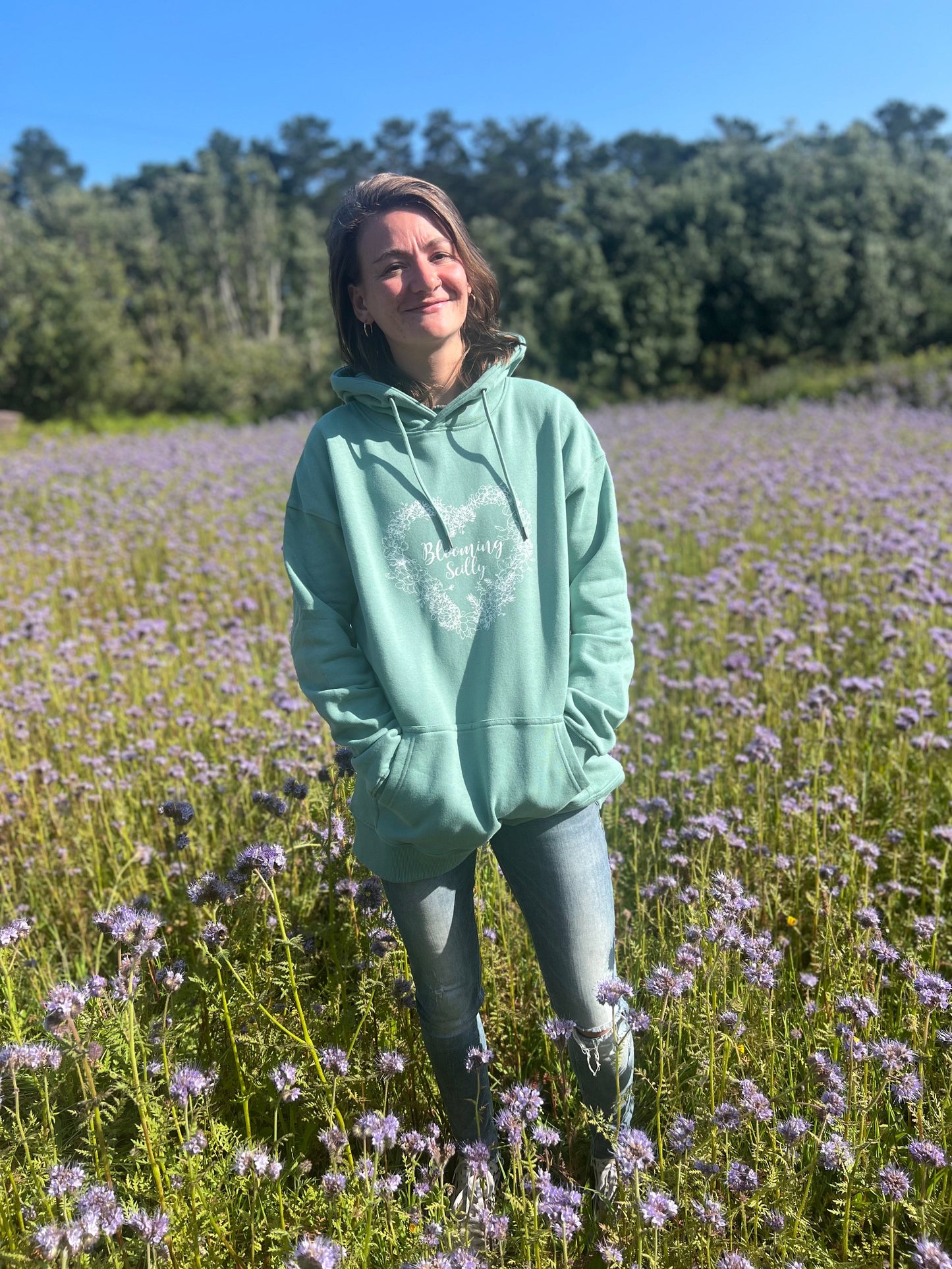 Blooming Scilly Organic Hoodie - Sage Green