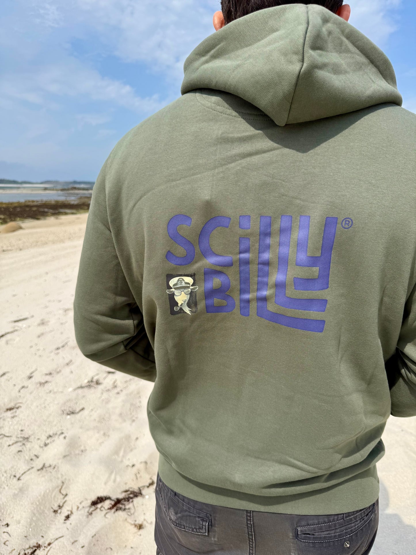 Full Zip Scilly Billy Logo Organic Hoodie - Khaki