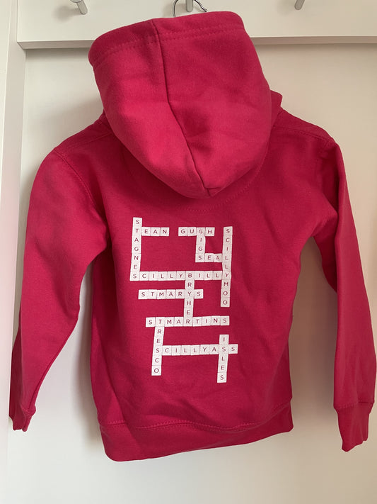 Kids Scrabble Hoodie - Fuchsia Pink Pullover