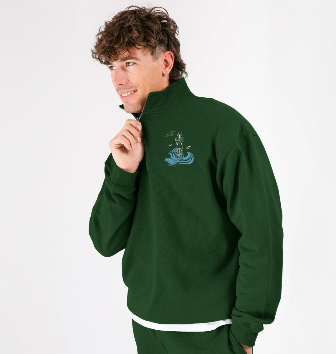 Quarter Zip Unisex Sweater - Peninnis Head Lighthouse